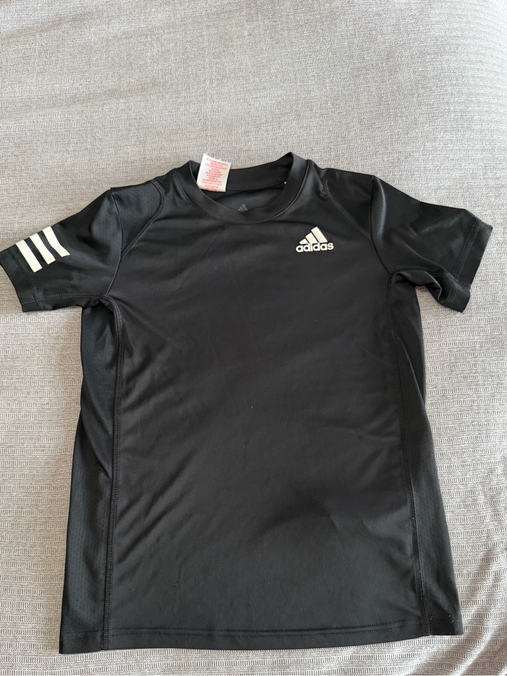 adidas Black Kids Short-Sleeve tee with White Stripes